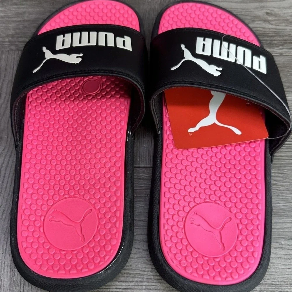 Puma Cool Cat Slides Kids Size 2 Black Pink New Sandals Athletic Slip On
